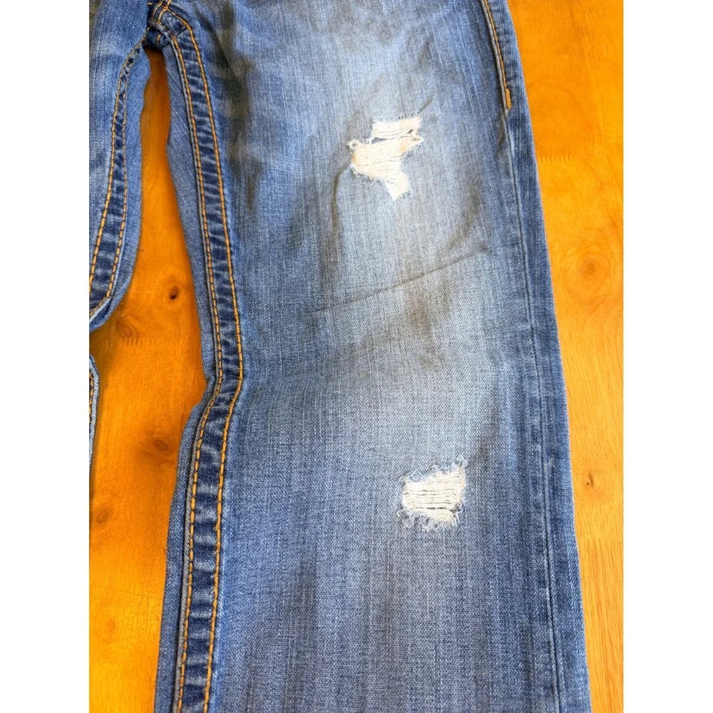 True Religion Mens Distressed Straight Leg Jeans Size 31 Horseshoe Stitch 576